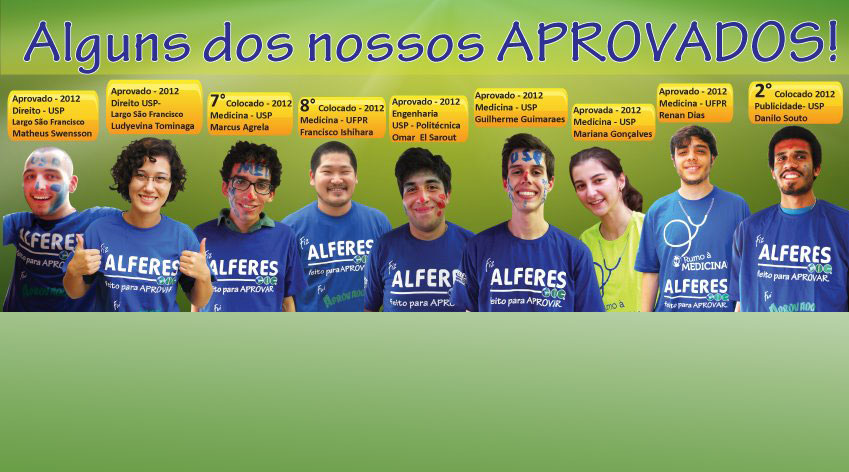 Registro histórico com alguns alunos aprovados pelo Alferes em 2012